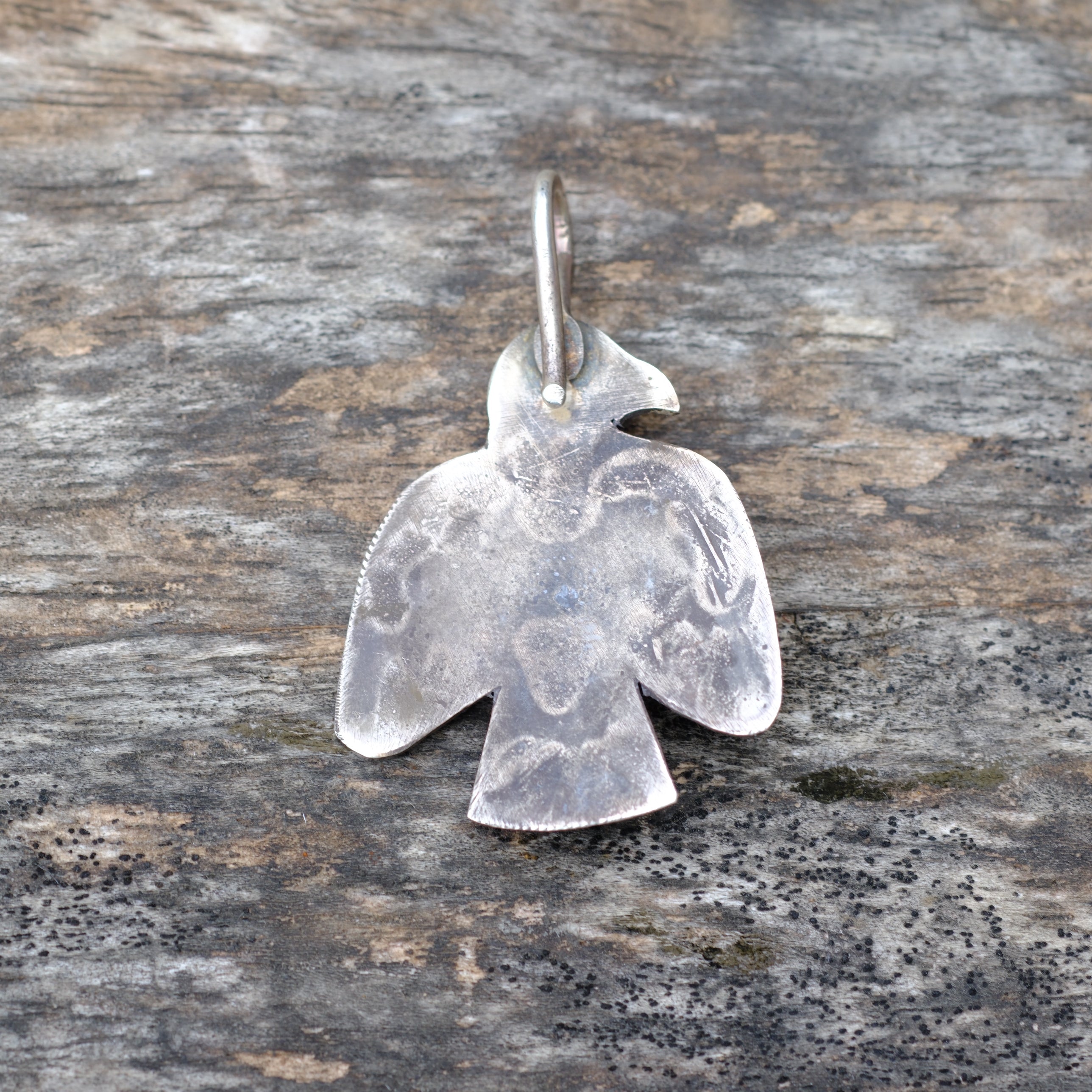Sterling Silver Stamped Turquoise Thunderbird Necklace