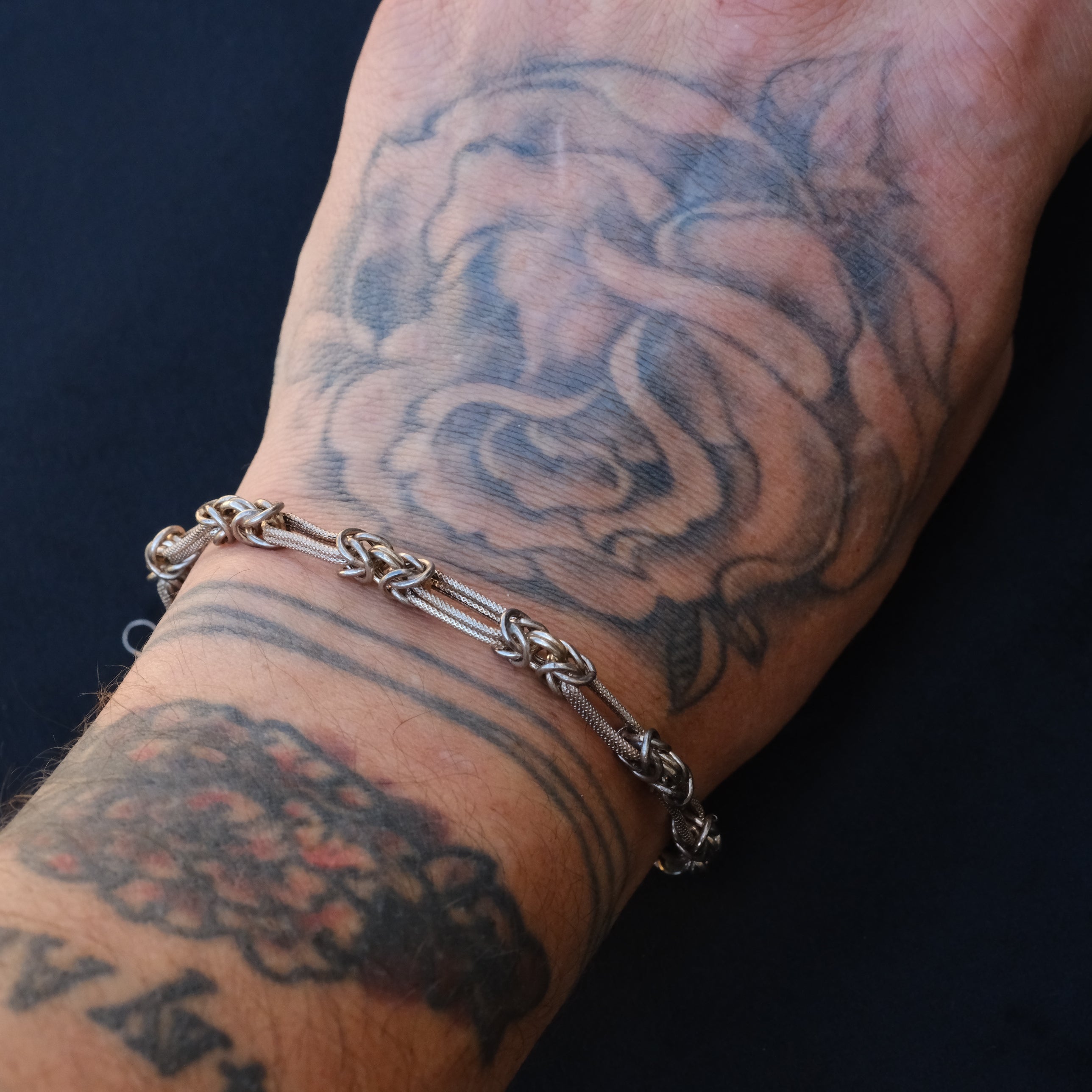 Vintage Sterling Silver Fancy Knotted Chain Bracelet