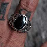 Vintage Sterling Hematite Thunderbird Ring 14.75