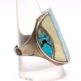 Vintage Sterling Turquoise and Mother Of Pearl Inlay Ring 10.75