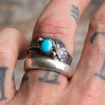 Vintage Sterling Turquoise Feather Band 8.75