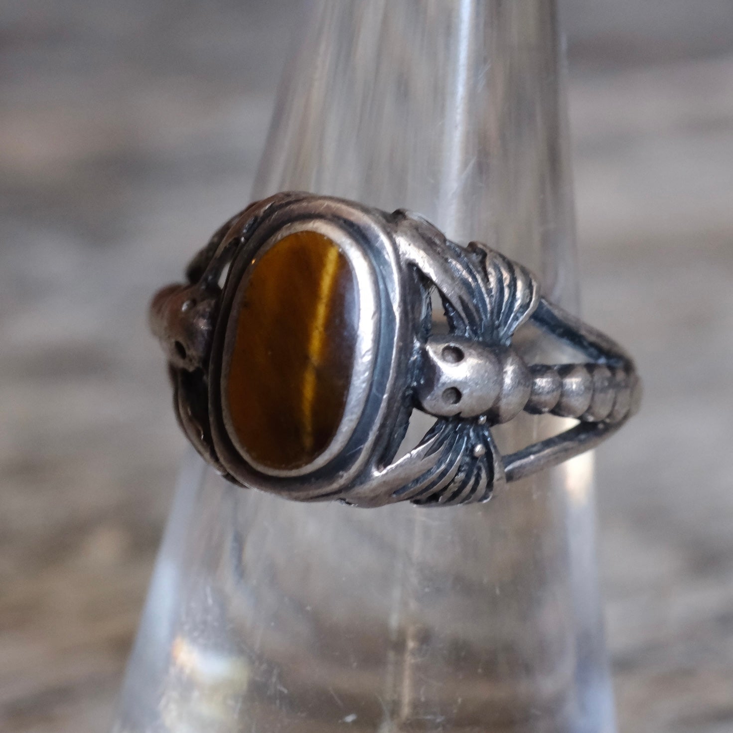Vintage Sterling Tigers Eye Dragon Fly Ring 6.75