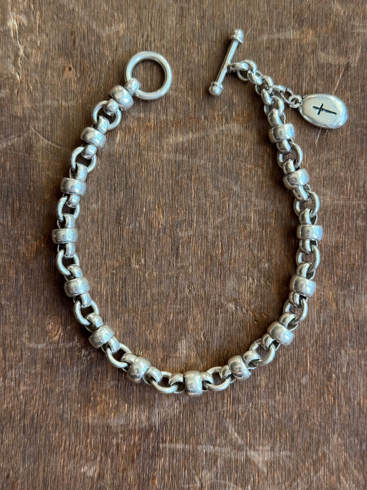 Vintage Sterling Silver 8.5” Interlocked Link Toggle Chain Bracelet