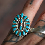 Vintage Sterling Turquoise Cluster Ring 6.5