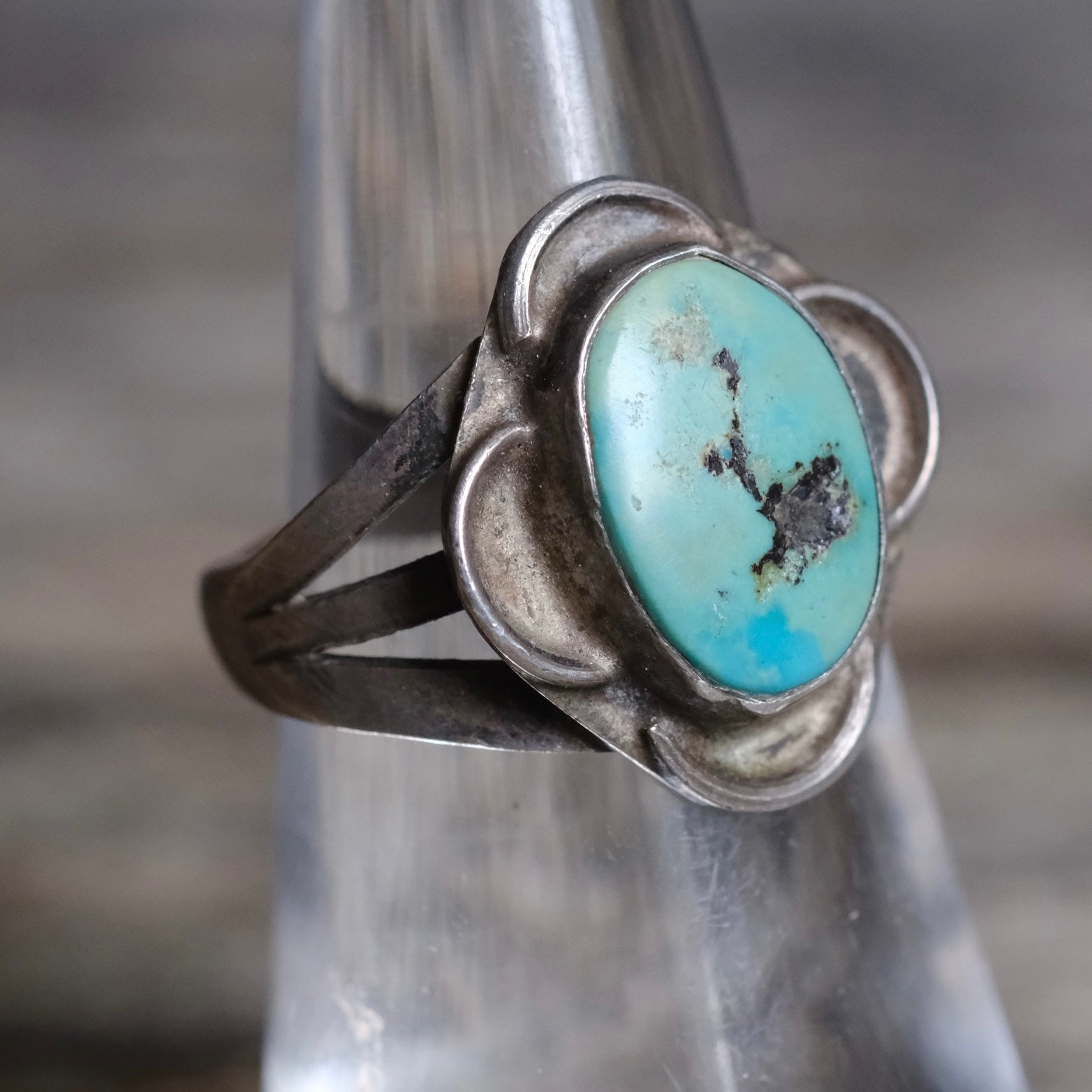 Vintage Sterling Turquoise Florette Ring 5.75