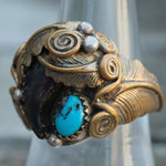 Vintage Sterling an Copper Turquoise Claw Ring 7.75