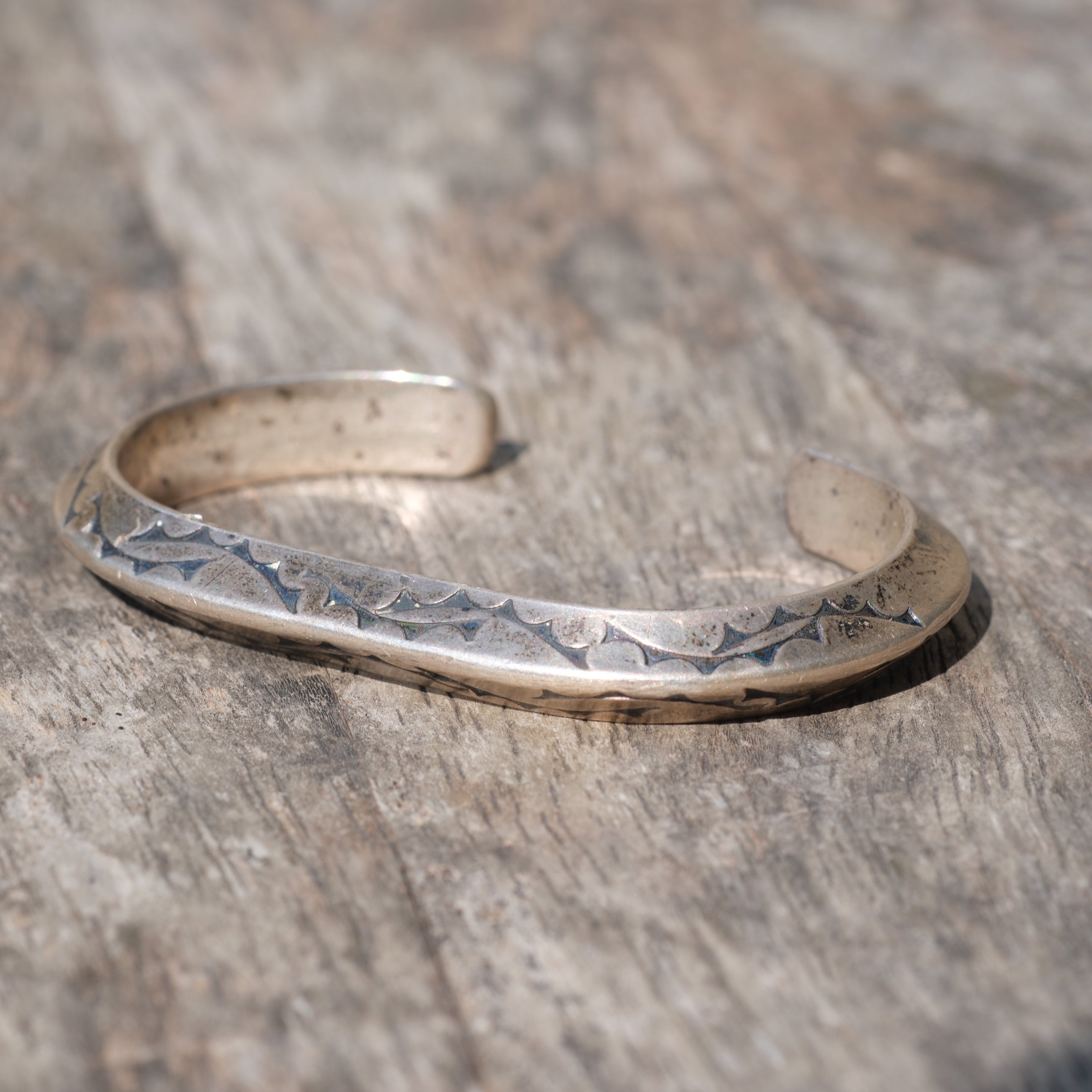 Vintage Sterling Silver Heavy Stamped Triangle Cuff