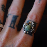 Vintage Sterling Green Jasper Feather Ring 10