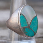 Vintage Sterling Turquoise and Mother Of Pearl Inlay Ring 9.25