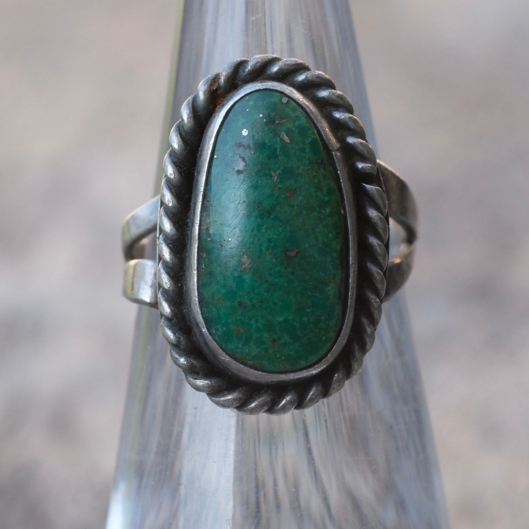 Vintage Sterling Turquoise Roper Ring 4