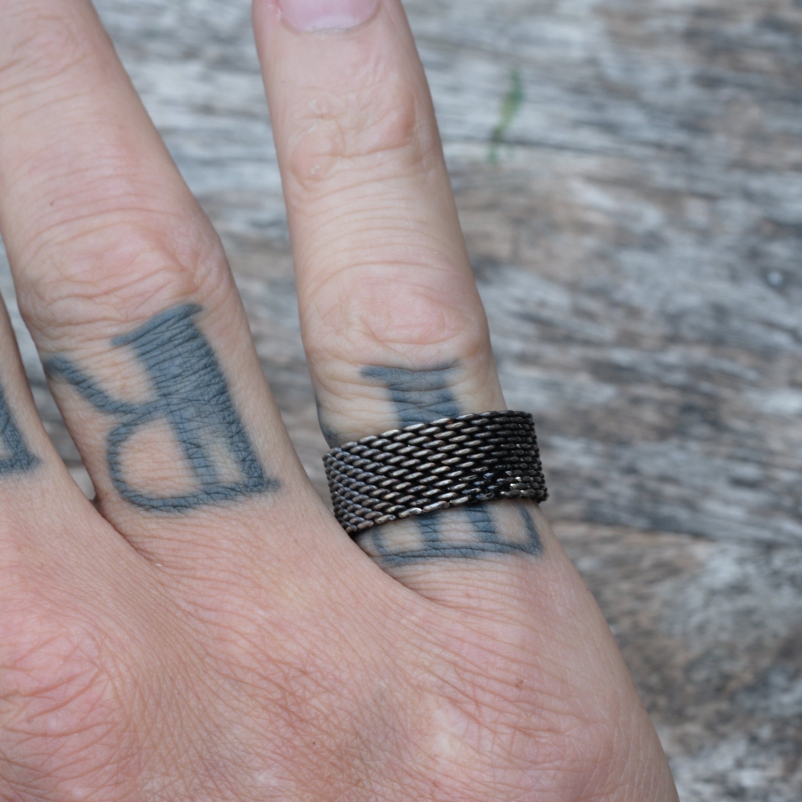 Vintage Sterling Silver Woven Mesh Band Ring 6.5