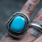 Vintage Sterling Turquoise Roper Ring 6.5