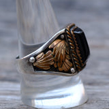 Vintage Sterling and Copper Onyx Ring 10.75