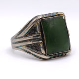 Vintage Sterling Jade Signet Ring 11.5