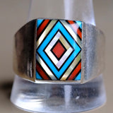 Vintage Sterling Multistone Inlay Ring 13