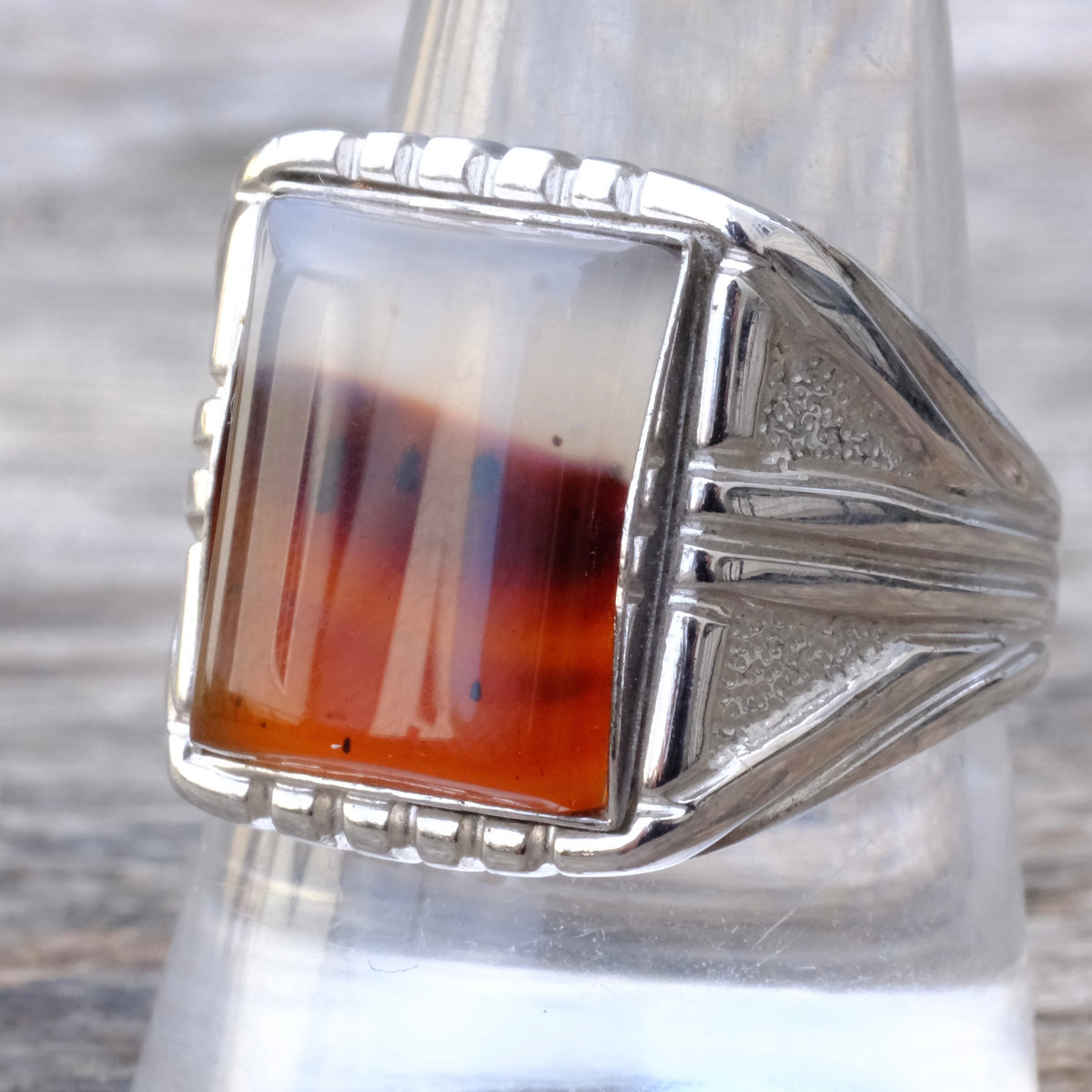 Vintage Sterling Agate Signet Ring 11