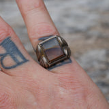 Vintage Sterling Agate Signet Ring 4.75
