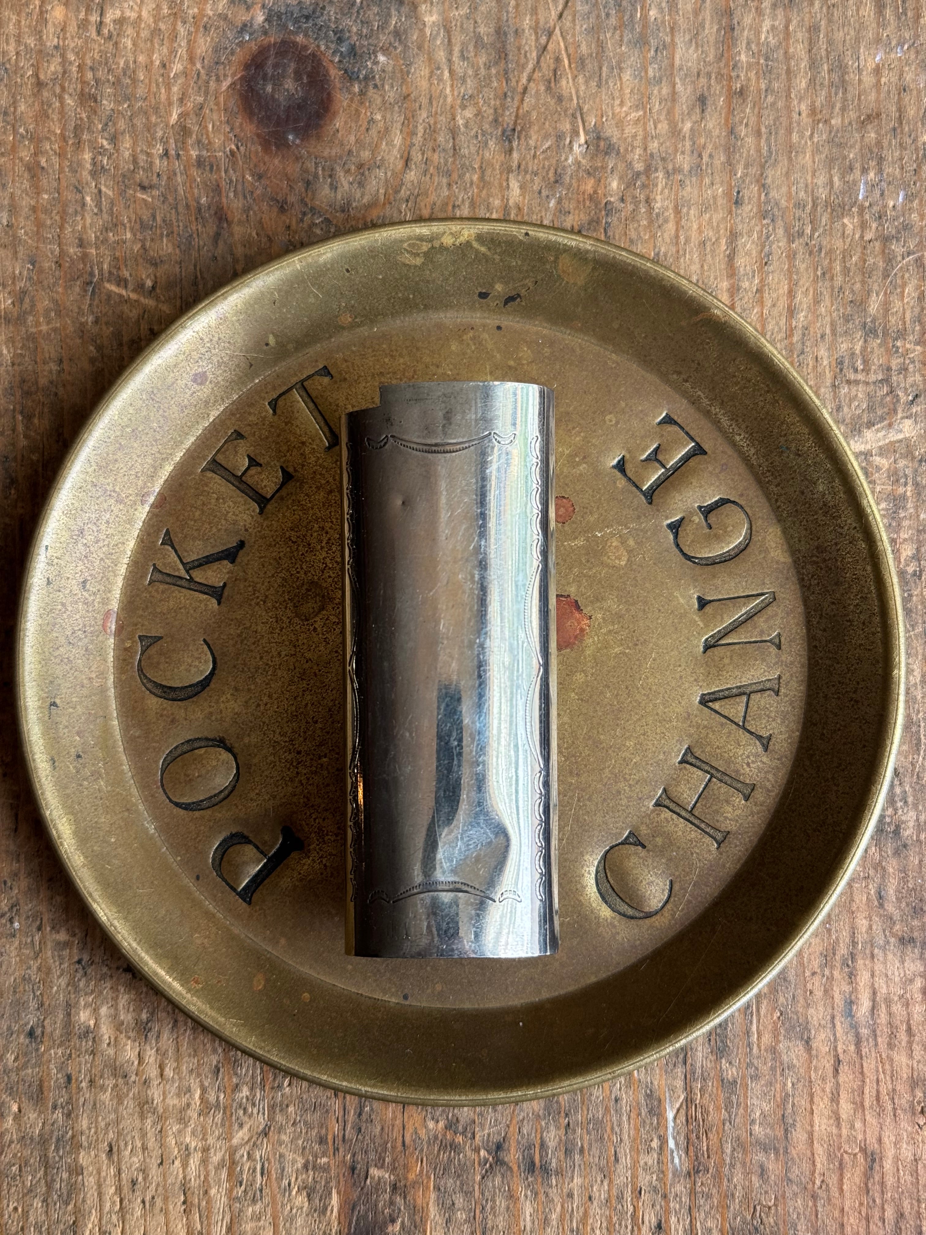 Vintage Stamped Nickel & Sterling Silver Turquoise Lighter Case