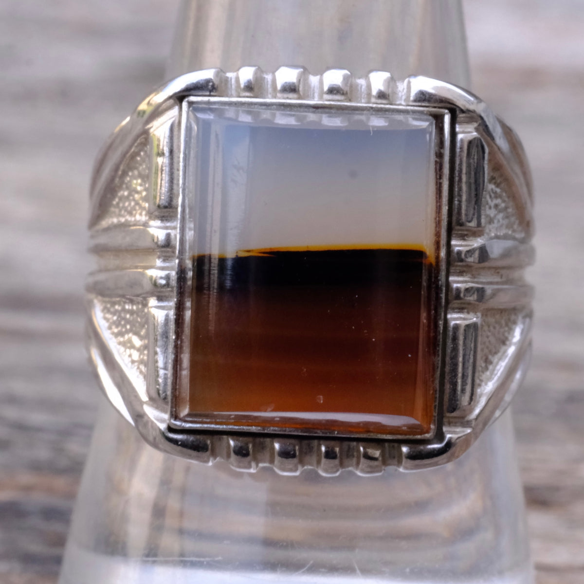 Vintage Sterling Agate Signet Ring 9.75