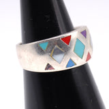 Vintage Sterling Multistone Inlay Ring 7