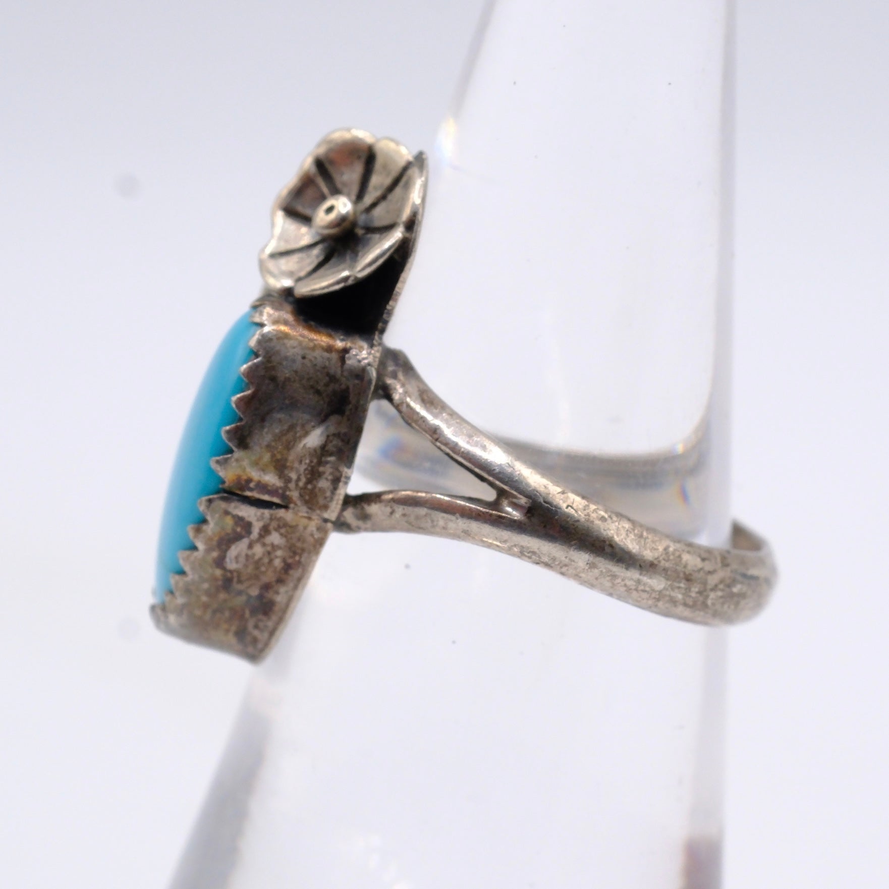 Vintage Sterling Turquoise Feather Ring 6.25