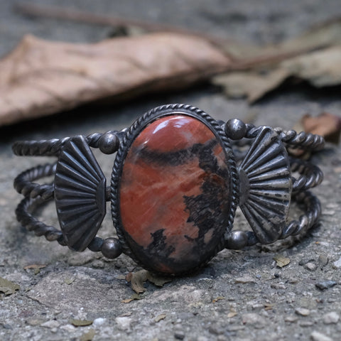 Vintage Sterling Silver Petrified Wood Cuff