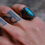 Vintage Sterling Silver Sandcast Turquoise Ring 5.75