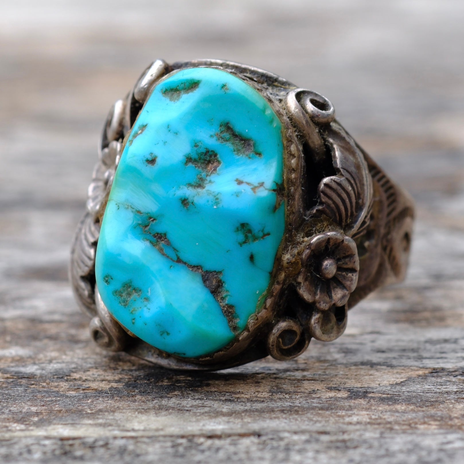 Vintage Sterling Turquoise Feather Ring 9.25