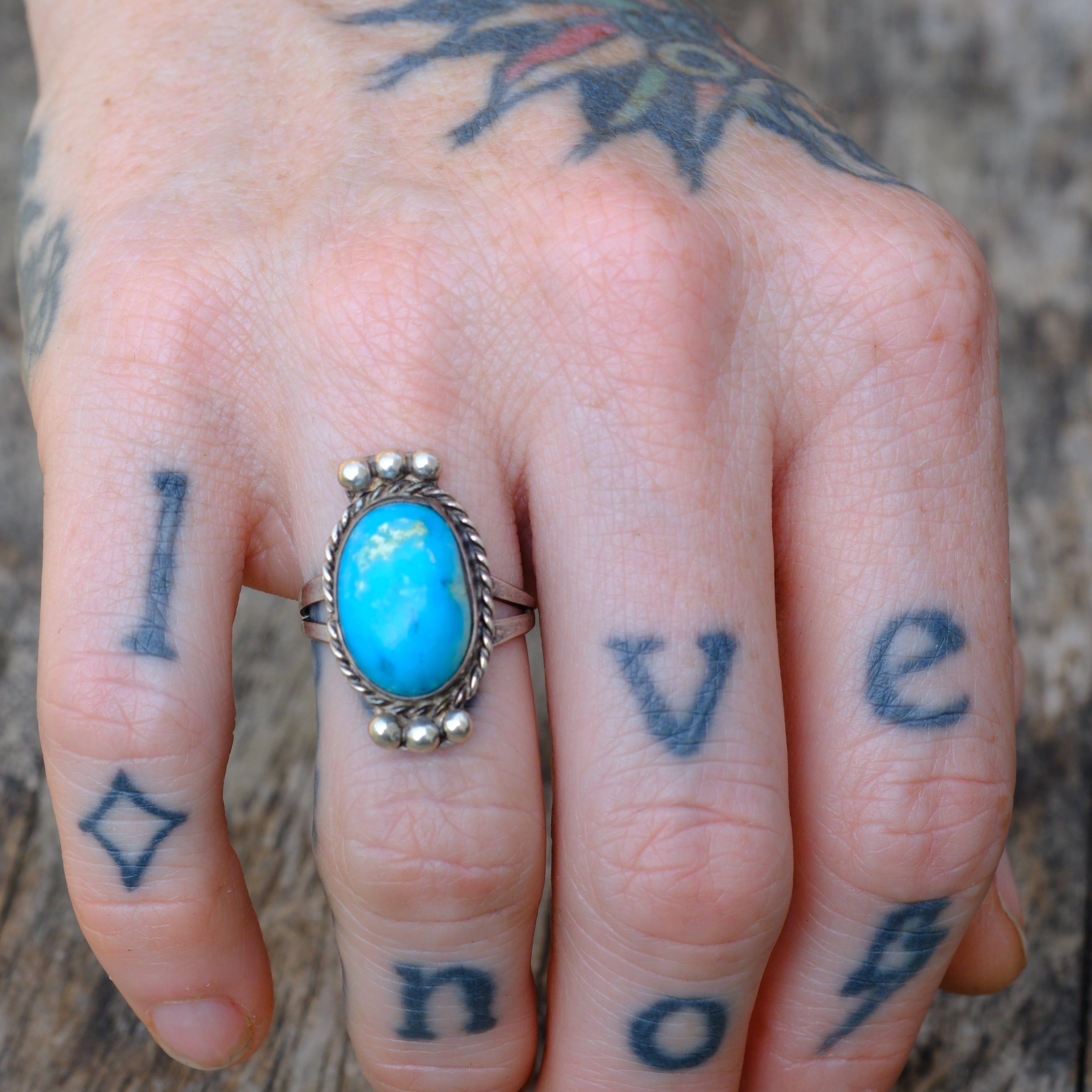 Vintage Sterling Turquoise Roper Ring 6.25