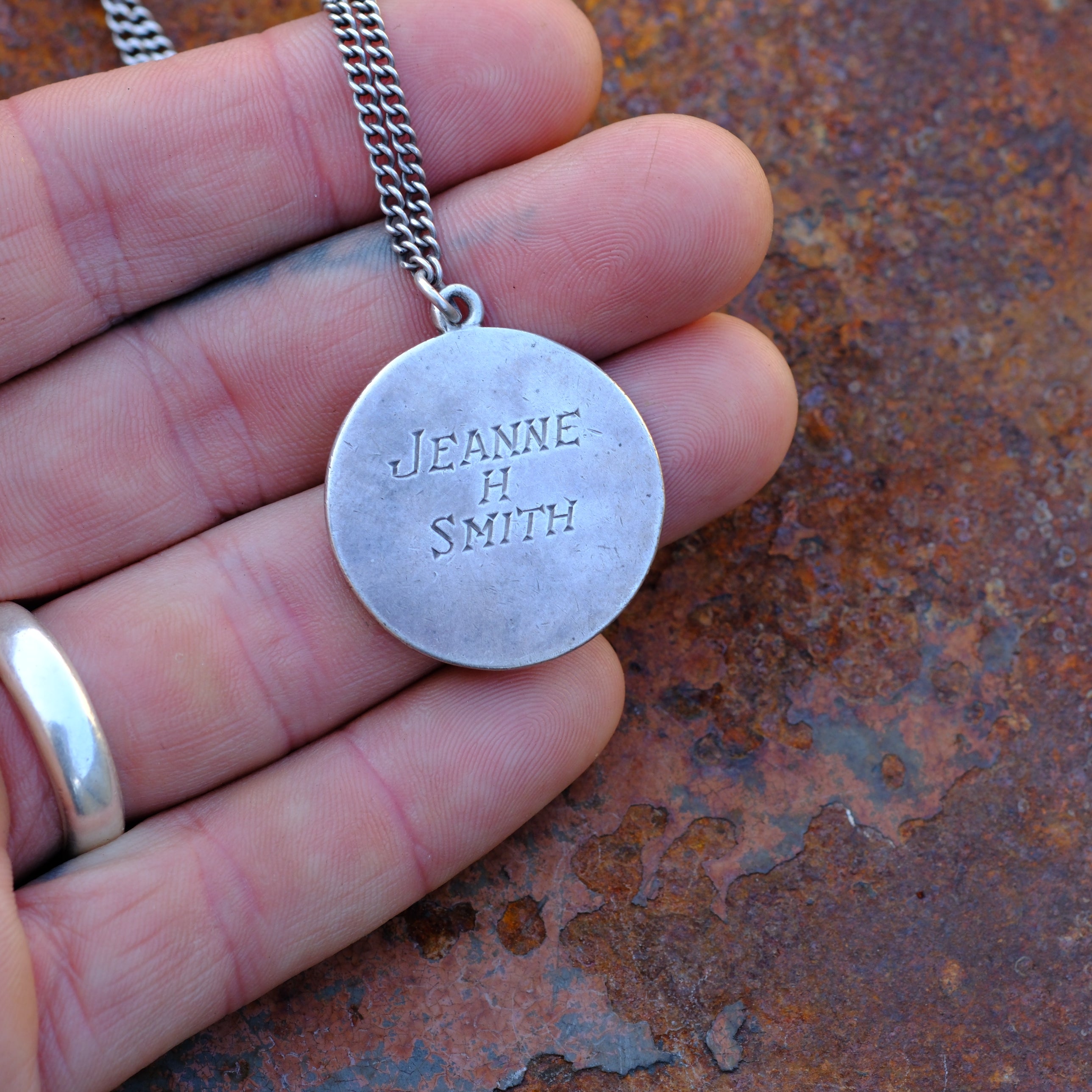 Vintage Sterling Silver Engraved Medallion Necklace