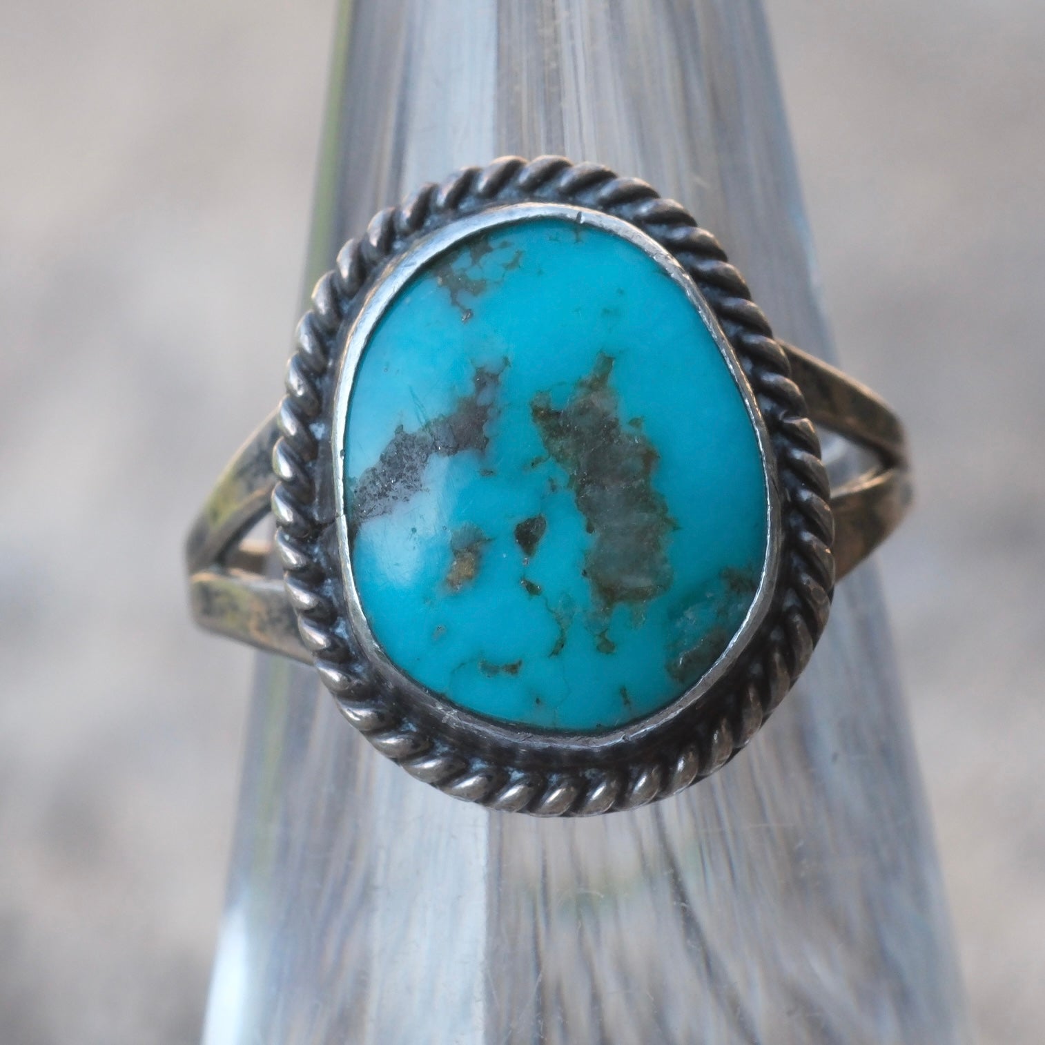Vintage Sterling Turquoise Roper Ring 5