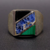 Vintage Sterling Multistone Inlay Striper Ring 12.75