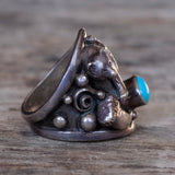 Vintage Sterling Turquoise Bear Ring 6.75