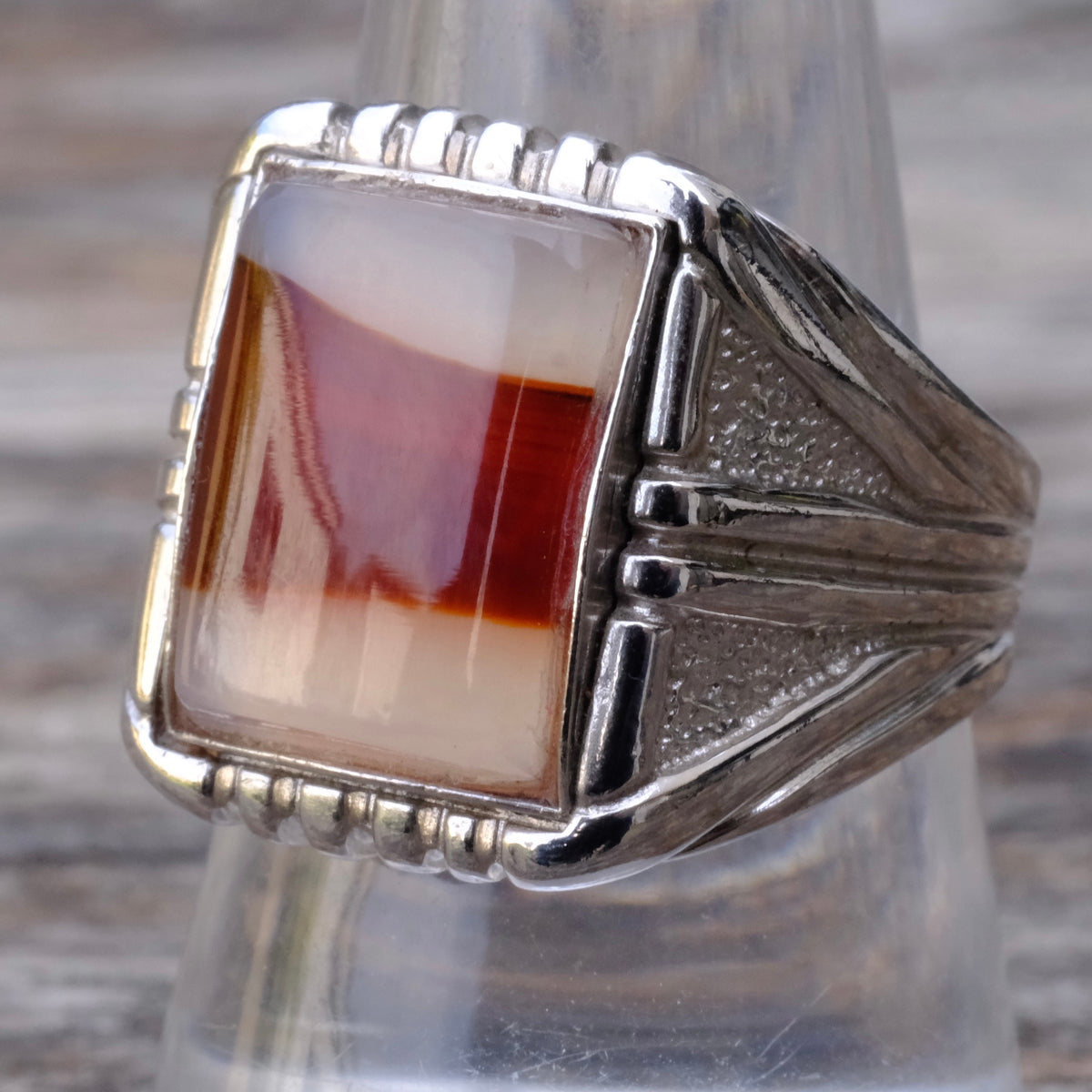 Vintage Sterling Agate Signet Ring 9.25