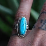 Vintage Sterling Turquoise Roper Ring 5.5