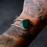 Vintage Sterling Malachite Roper Cuff Bracelet 6.75"