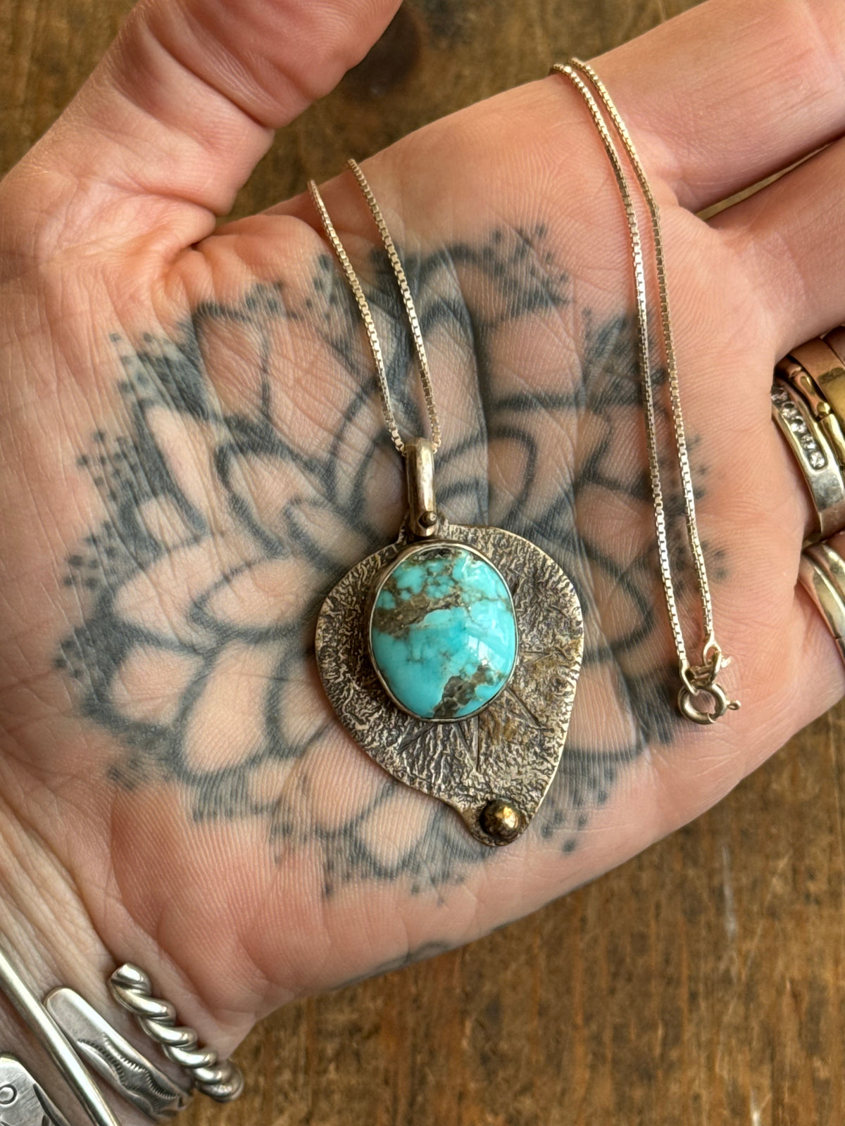 Vintage Sterling Silver Modernist Turquoise Star Necklace