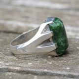 Vintage Sterling Green Agate Signet Ring 10.5