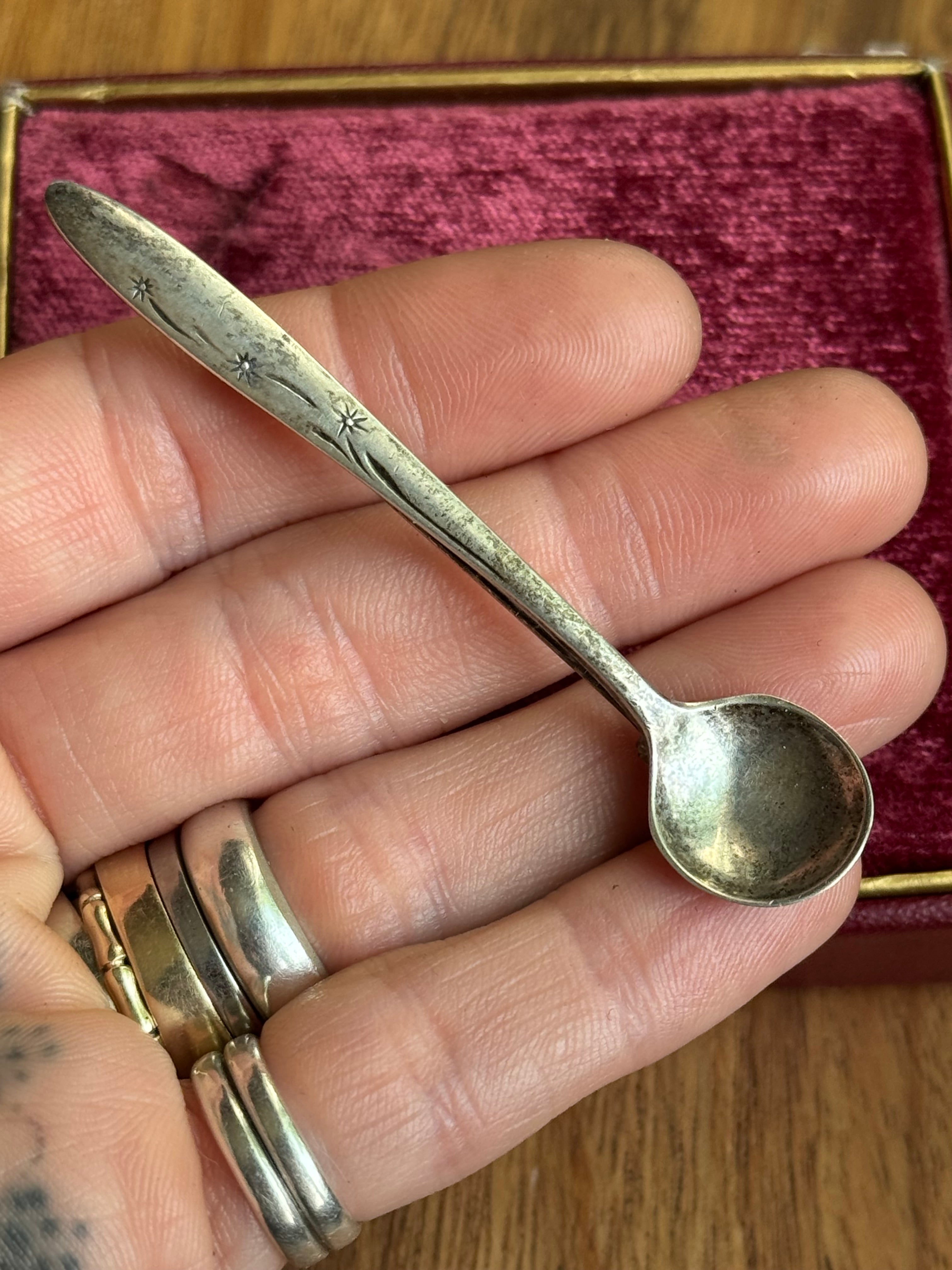 Vintage Sterling Silver Star Stamped Spoon Pin