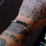 Vintage Sterling 5-Stone Onyx Feather Cuff 6.5"