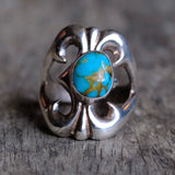 Vintage Sterling Turquoise Sandcast Ring 8.75