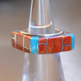 Vintage Sterling Jasper and Turquoise Inlay Band 5.25