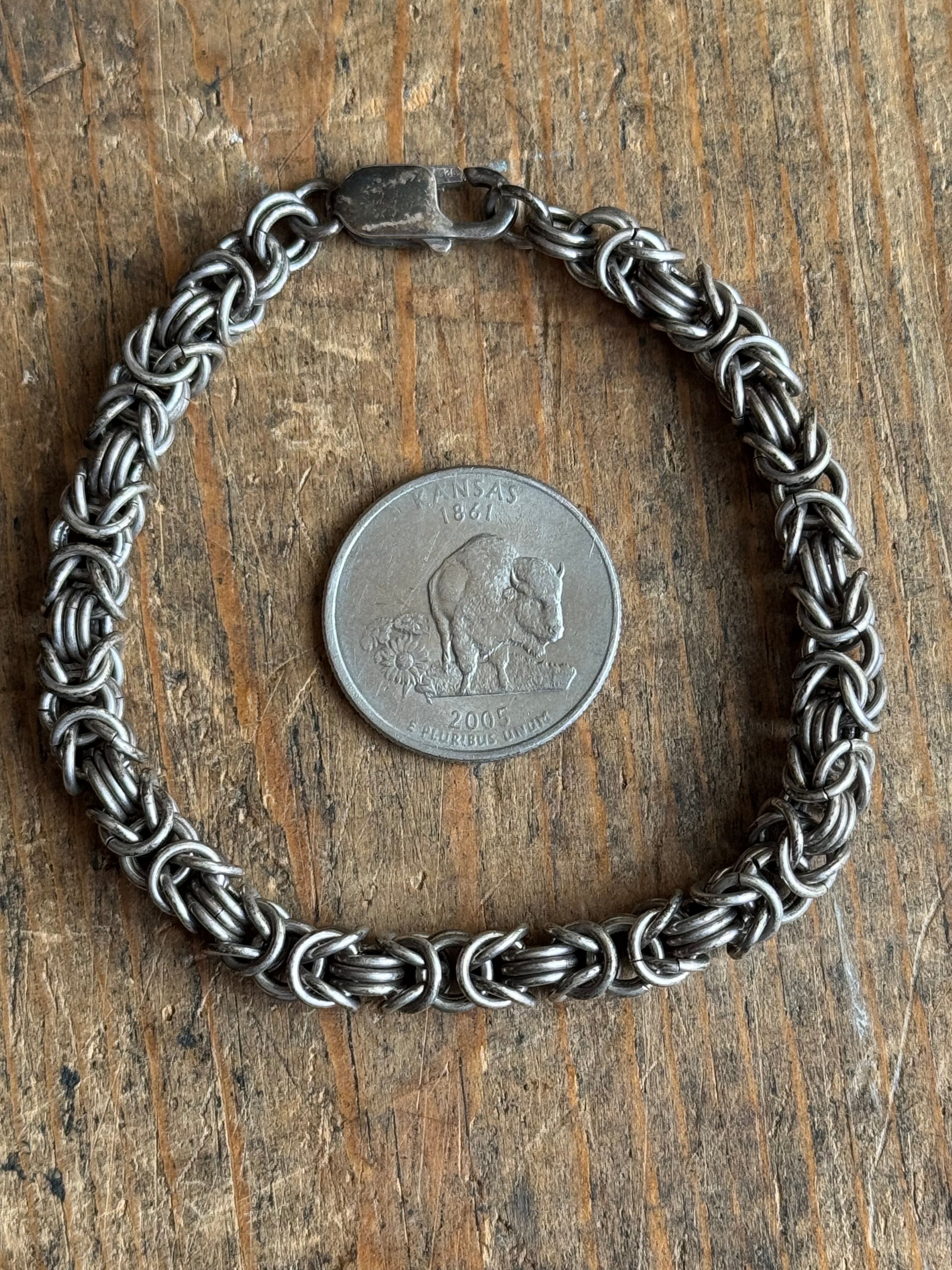 Vintage Sterling Silver 7.5” Byzantine Chain Bracelet