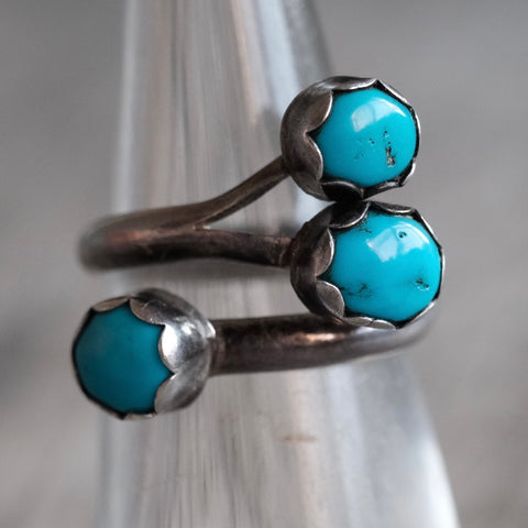 Vintage Sterling Turquoise Overpass Ring 5.25