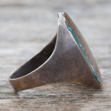 Vintage Sterling Crushed Turquoise and Coral Inlay Ring 11.5