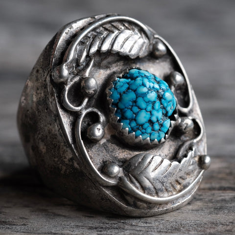 Vintage Sterling Turquoise Feather Ring 8