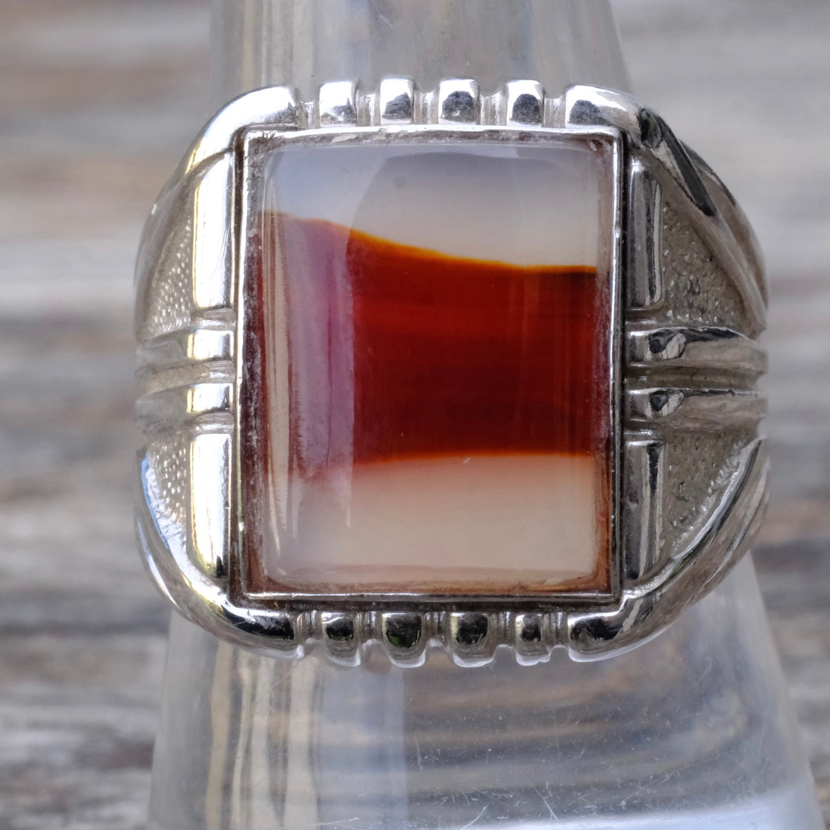 Vintage Sterling Agate Signet Ring 9.25
