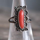 Vintage Sterling Coral Ring 6.5