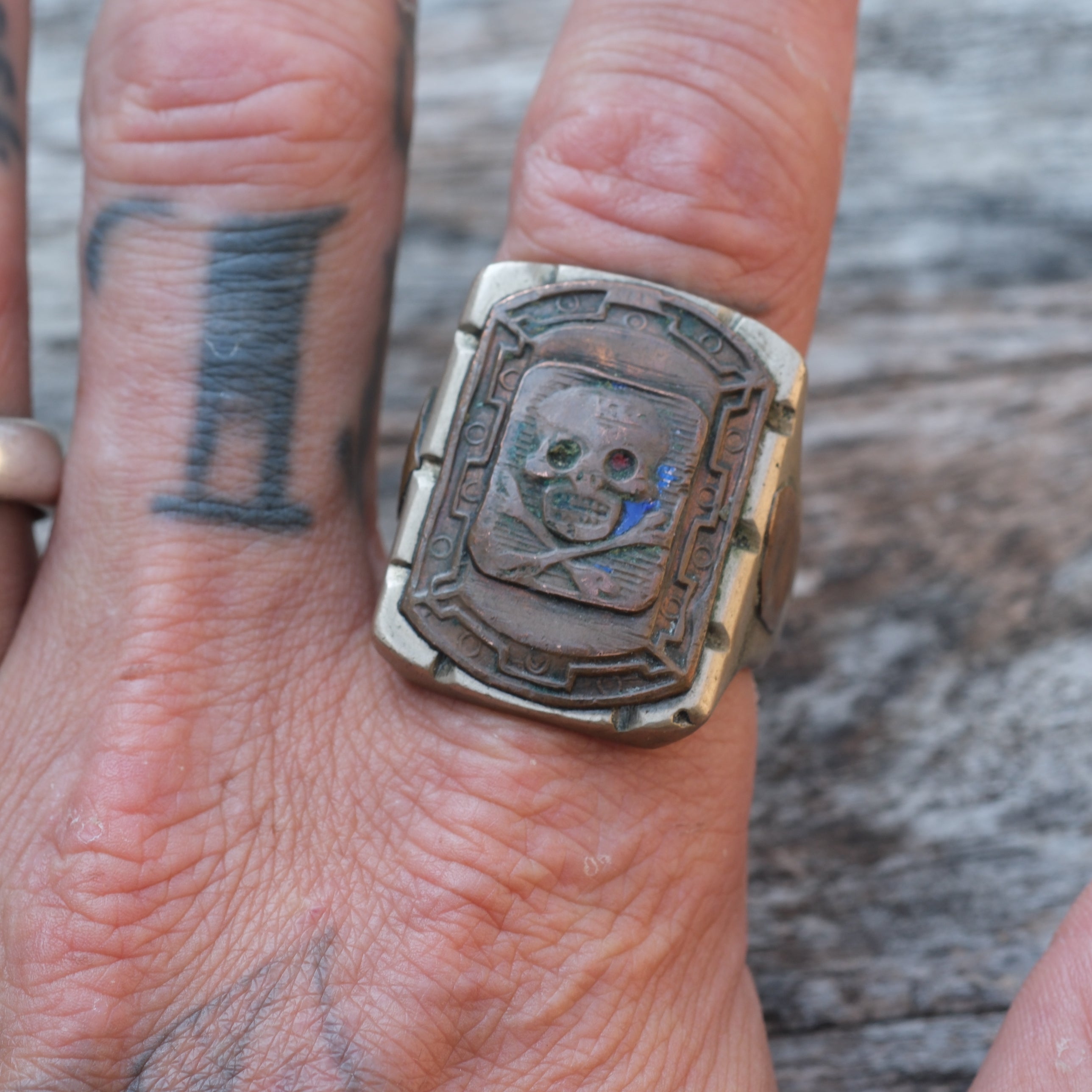 Antique Mexican Biker Skull Souvenir Ring 12