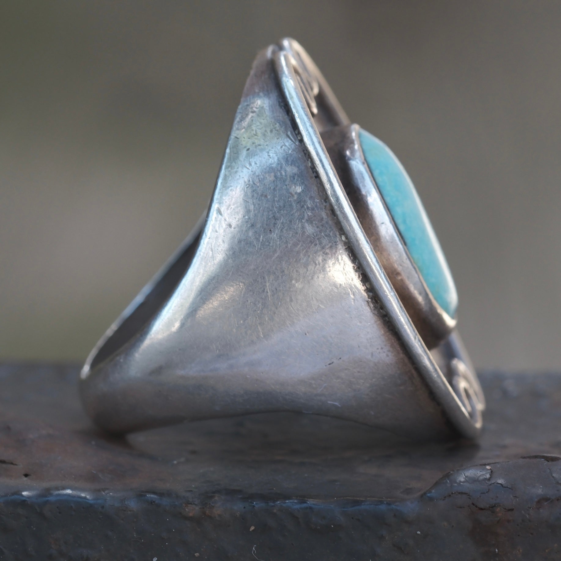 Vintage Sterling Turquoise Florette Ring 9.5
